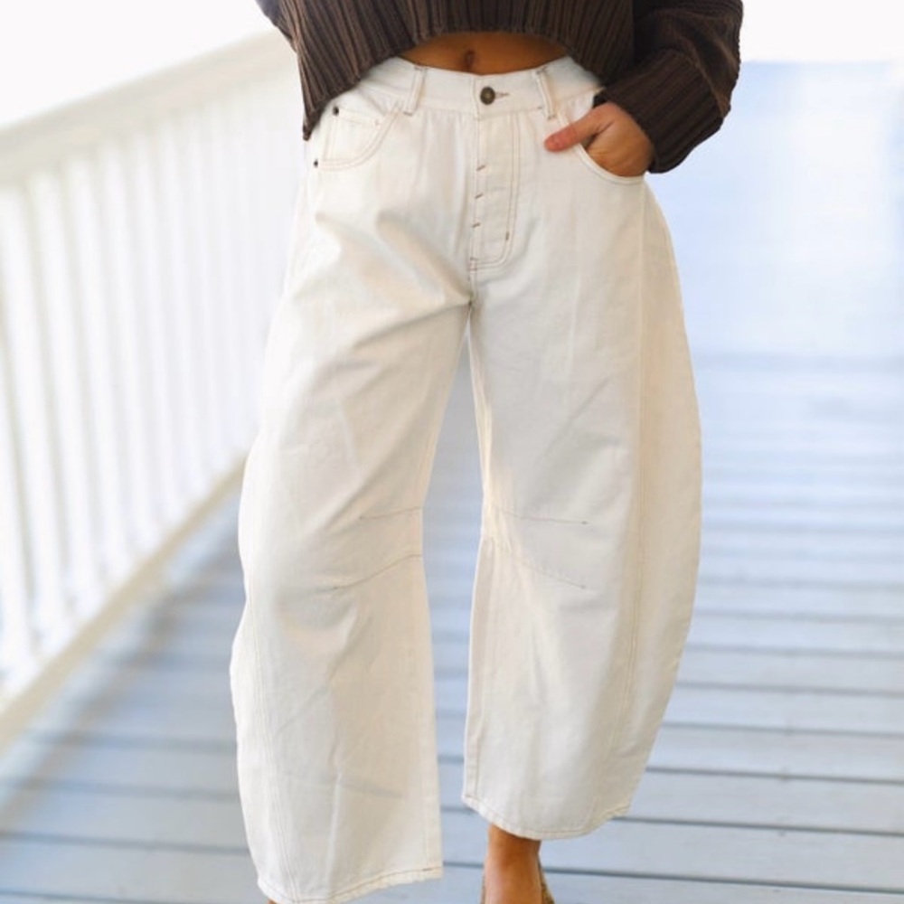 Fancy D White Barrel Jeans
